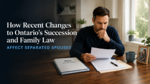 Separated man reviewing will and estate planning documents in Ontario