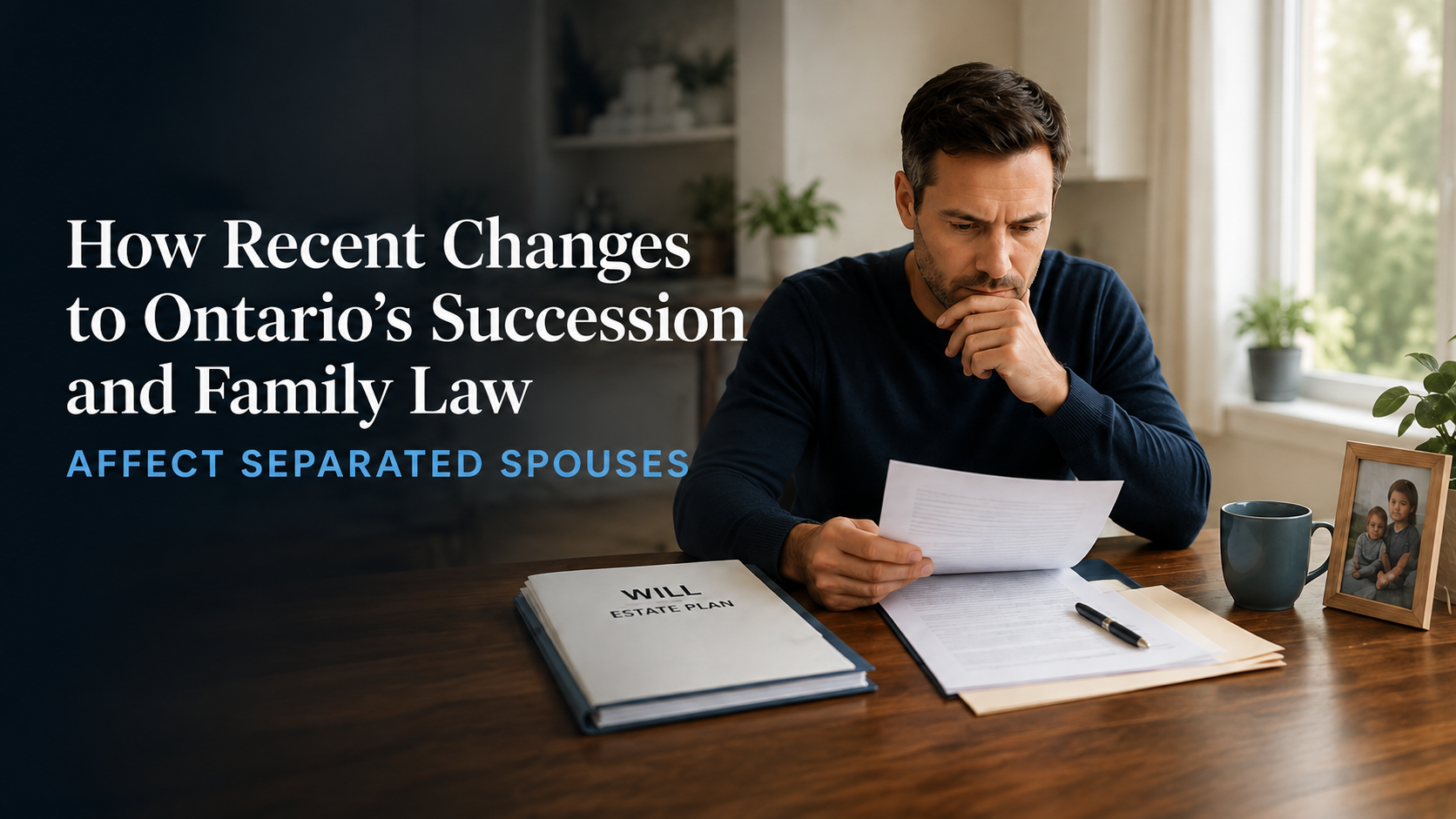Separated man reviewing will and estate planning documents in Ontario